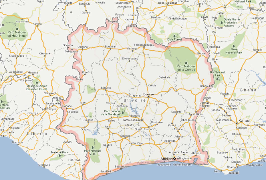 Cote d'Ivoire Carte et Image Satellite